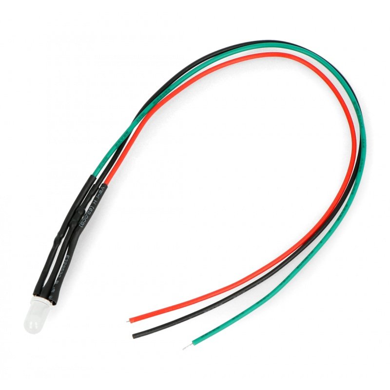 LED 5mm 12V with resistor and wire - bicolor red/green - common cathode -  5pcs. Botland - Robotic Shop