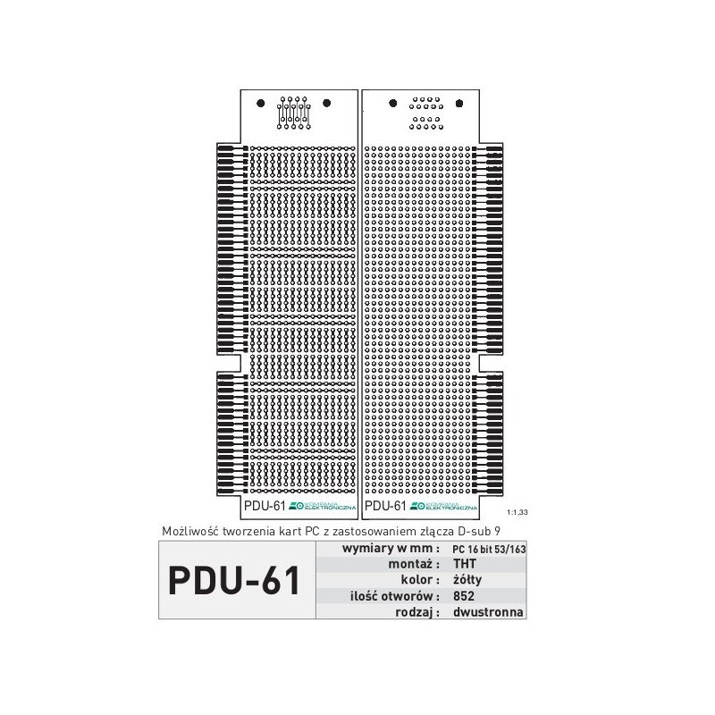 Universal board PDU61 - THT PC, D-SUB reversible