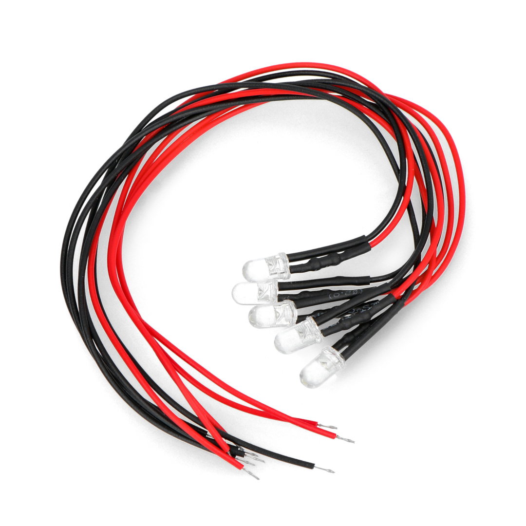 thumbnail image 2 of 50 Pcs 3mm Cool White LEDs – Pre-wired With Resistors, 9-12V, HO Scale 1:87 2 of 5