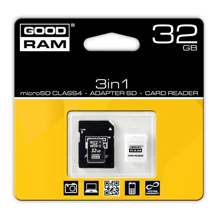 Goodram 3 in 1 - micro SD / SDHC memory card 32GB class 4 + adapter + reader