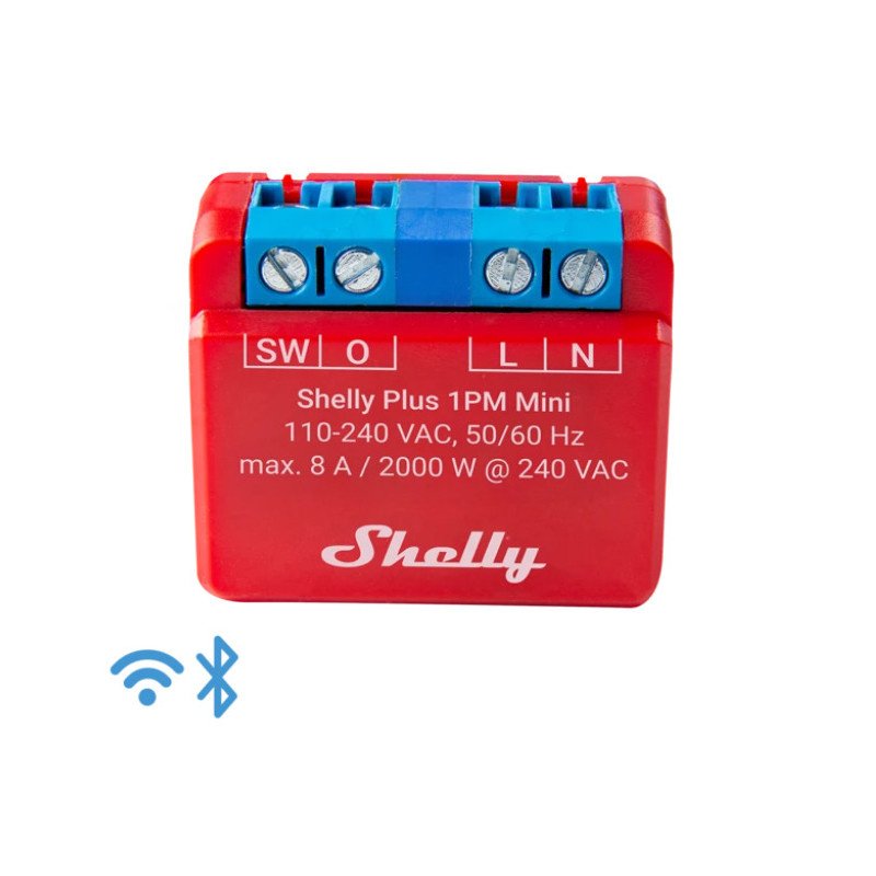 Shelly Plus 1PM, WiFi & Bluetooth Smart Relay Switch with Power Metering, Home Automation, Compatible with Alexa & Google Home, iOS Android App, No Hub