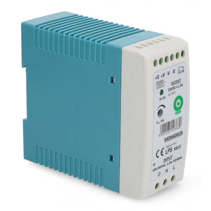 MDIN40W24 DIN rail power supply - 24V / 1.7A / 40W