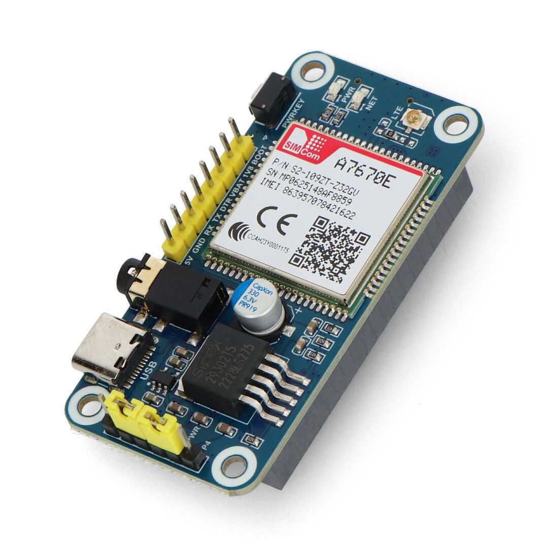 A7670E LTE Cat-1 HAT for Raspberry Pi, Multi Band, 2G GSM / GPRS, LBS - Waveshare 20049