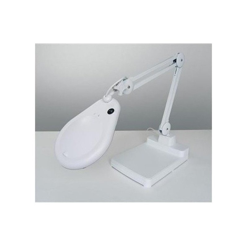 Table lamp on base with 5x magnifier and LED illumination