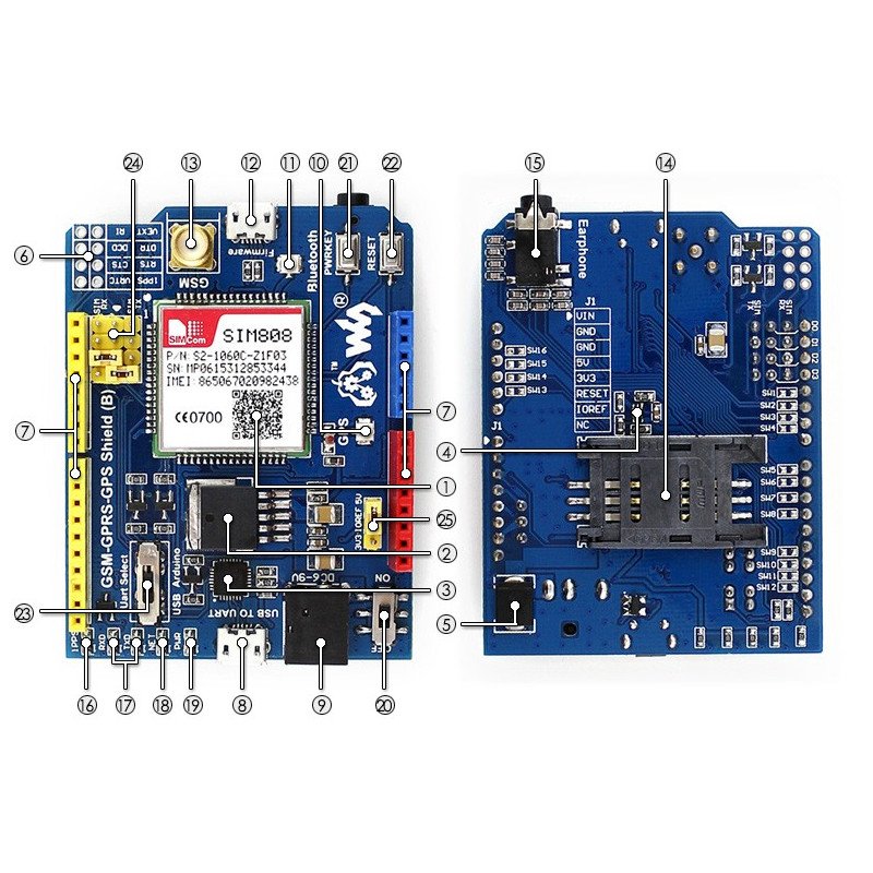 Waveshare GPS/GSM/GPRS Shield SIM808 - pad on the Arduino
