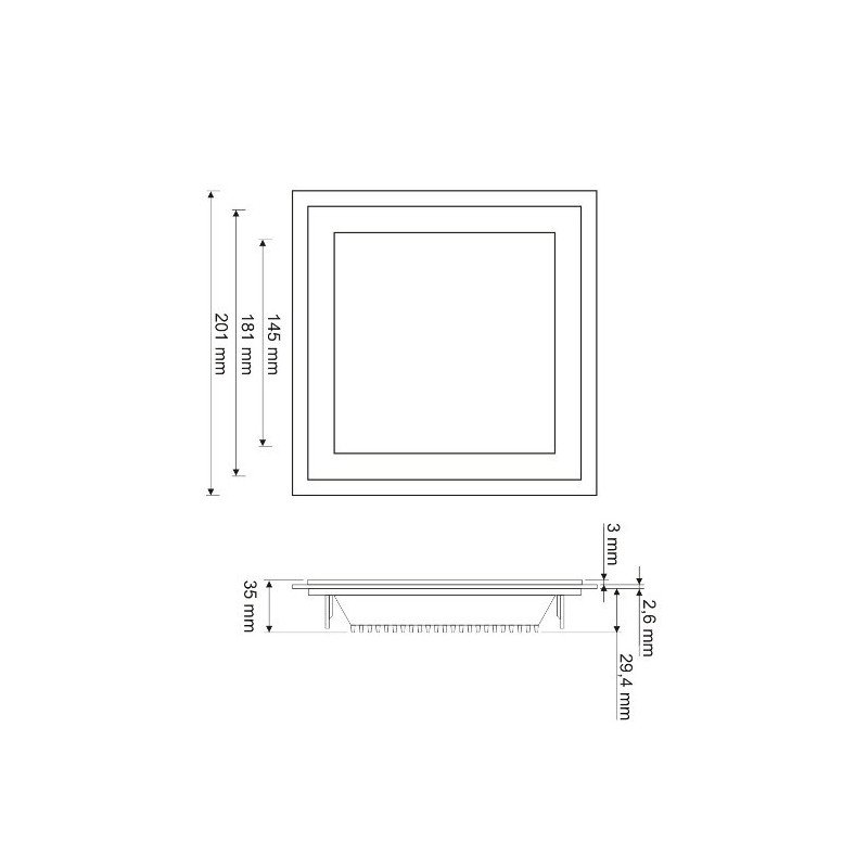 LED panel ART square glass 20x20cm, 16W, 1000lm, AC80-265V, 4000K - white neutral