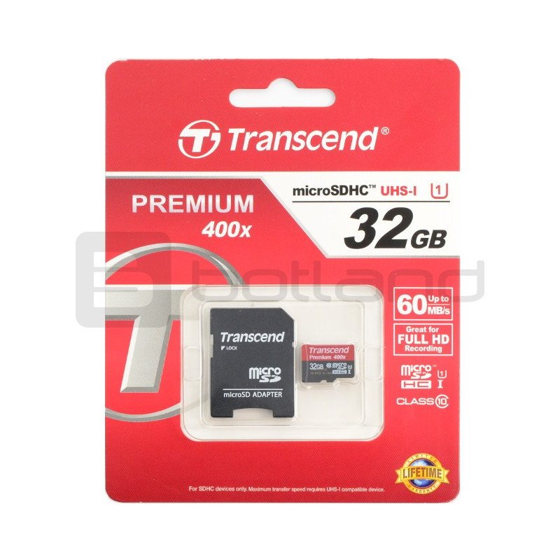 Transcend Premium 400x microSD 32GB 60MB/s UHS-I Class 10 memory card with adapter