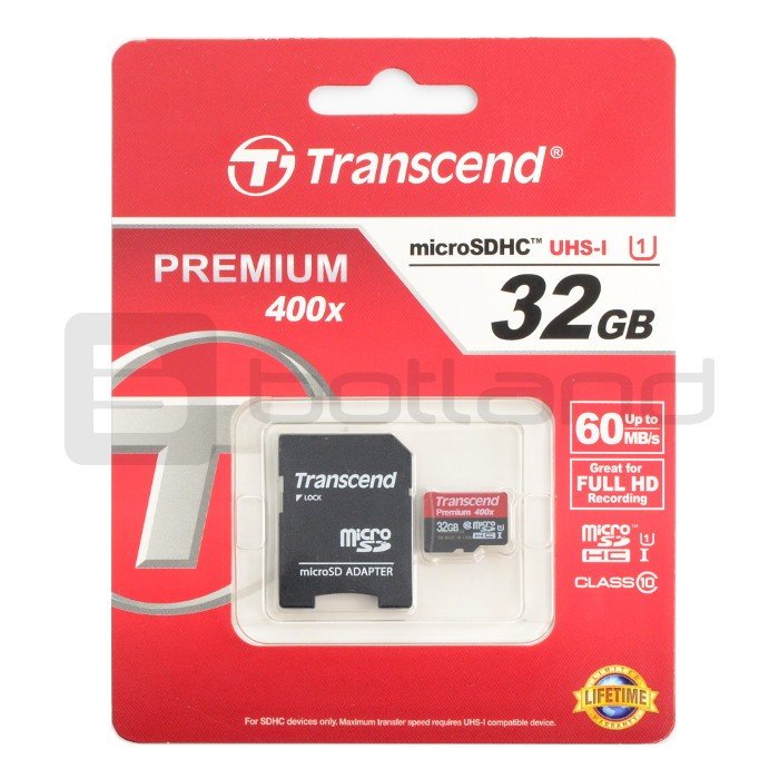 Transcend Premium 400x microSD 32GB 60MB/s UHS-I Class 10 memory card with adapter
