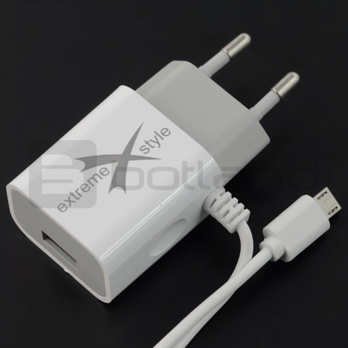 Extreme microUSB + USB 5V 2,1A power adapter - white