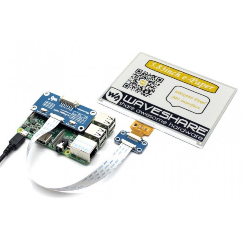 Waveshare E-paper, E-Ink (C), of 5.83" 600x448px display with color trim HAT for Raspberry Pi