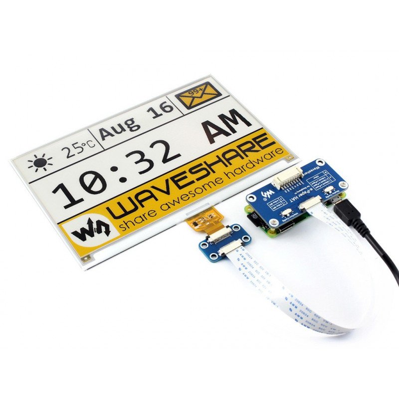 Waveshare E-paper, E-Ink (C) and 7.5" 640x384px display with color trim HAT for Raspberry Pi