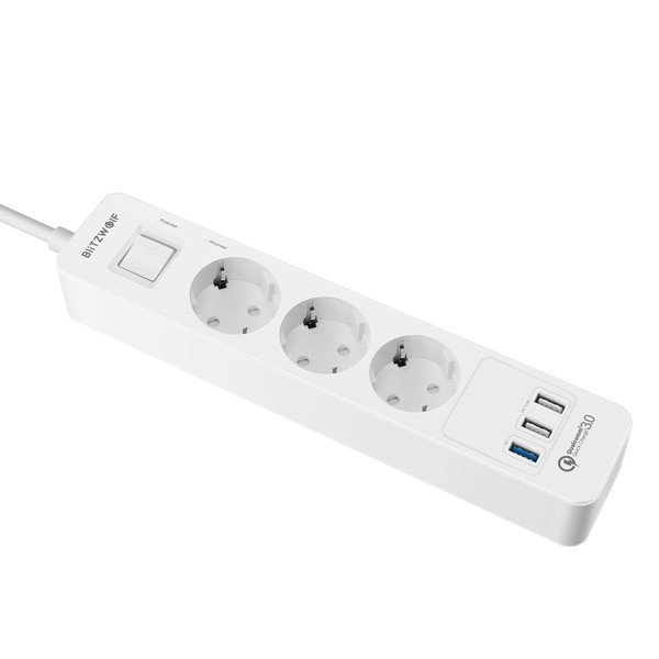 Power strip with protection - 3 sockets + 3USB with QuickCharge3.0 - BlitzWolf BW-PS1
