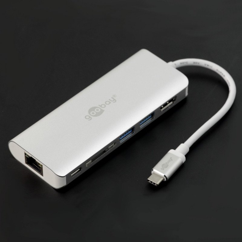 USB-C™ Multiport Adapter (HDMI 4k 30 Hz, USB, CR, RJ45, PD), aluminium, silver