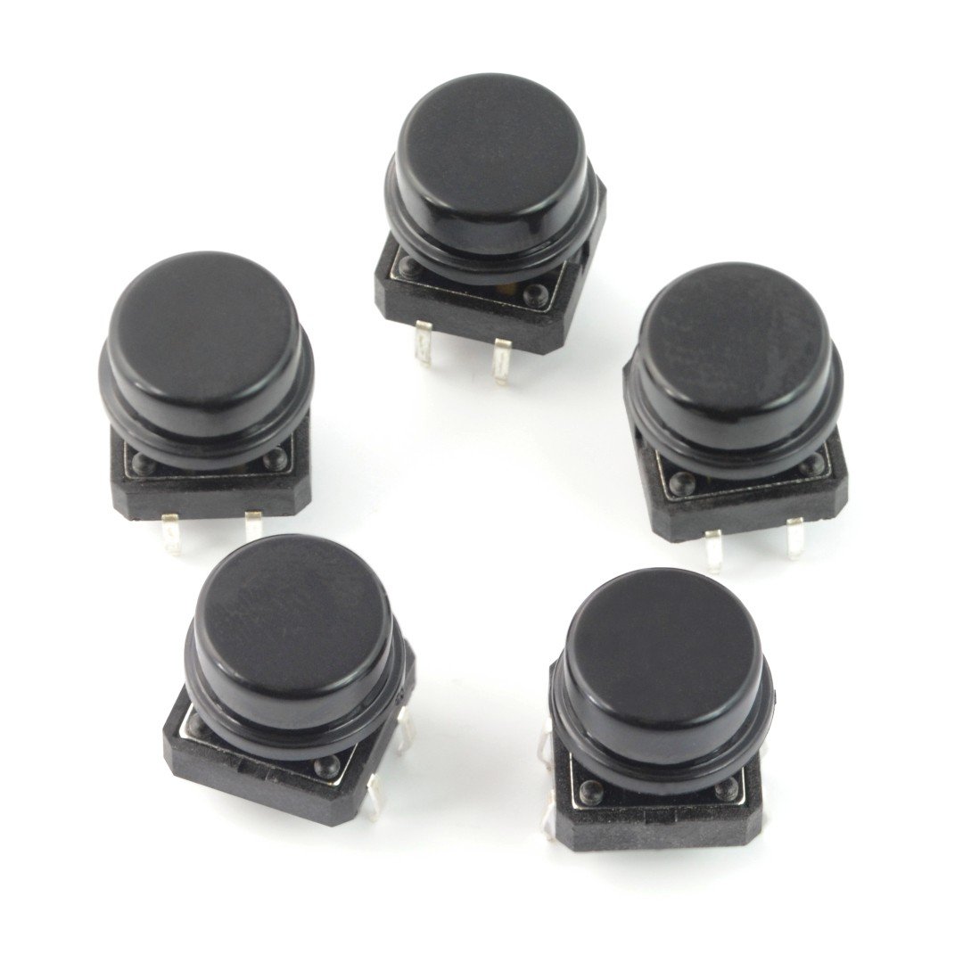 Tact Switch 12x12mm with black cap - 5pcs