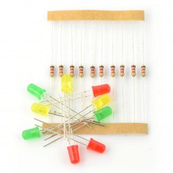 Set of 5mm LEDs 10pcs with resistors