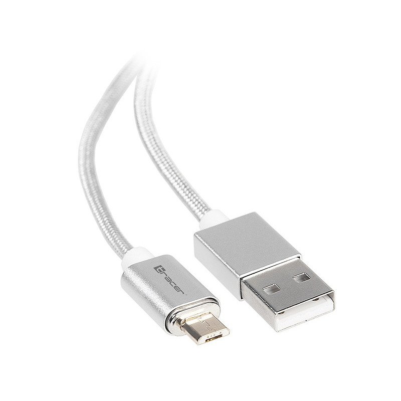 Magnetic cable TRACER USB A - micorUSB 1m silver