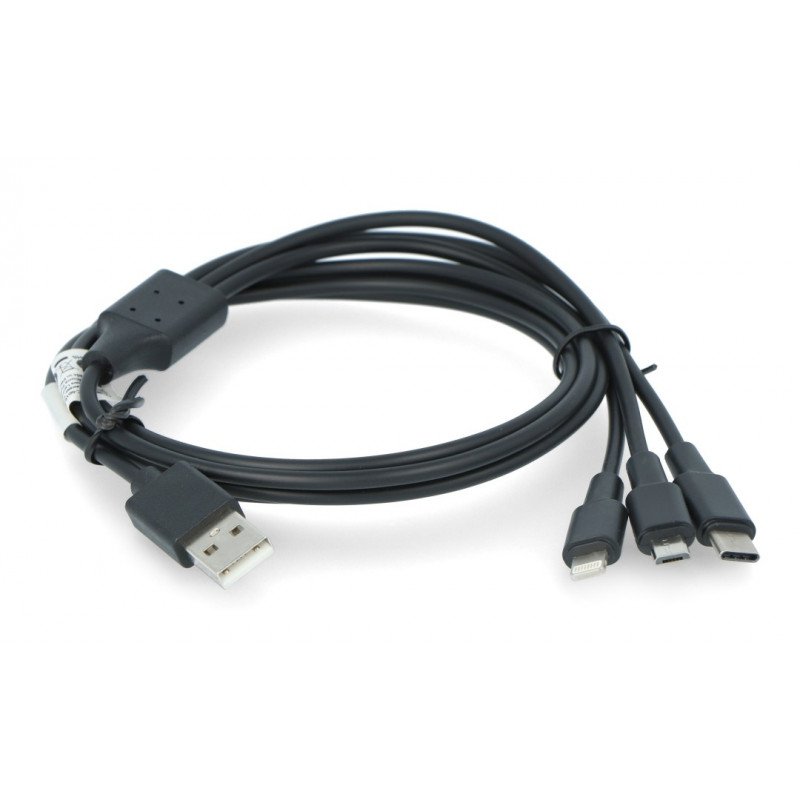 Lanberg Combo 3in1 USB cable type A - microUSB + lightning + USB type C 2.0 black PVC - 1.8m