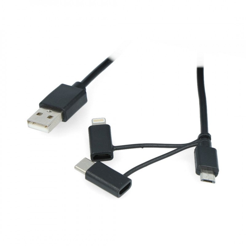 Lanberg 3-in-1 USB cable type A - microUSB + lightning + USB type C 2.0 black PVC - 1.8m