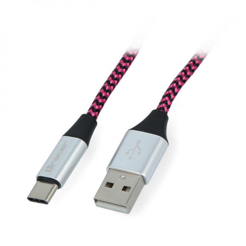 Cable TRACER USB A - USB C 2.0 black and purple braid - 1m