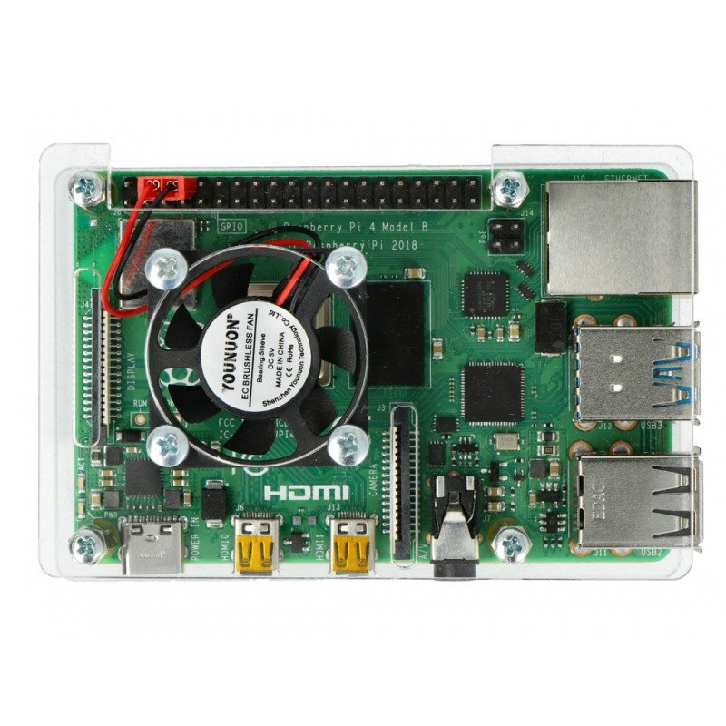 Raspberry Pi Case Model 4B/3B+/3B/2B open with fan - transparent