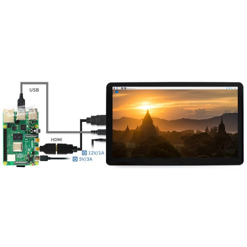 IPS 15.6'' capacitive LCD touch screen (H) 1920x1080px HDMI + USB for Raspberry Pi 4B/3B+/3B/Zero + enclosure