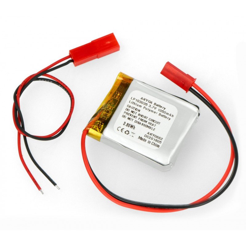Li-Pol Akyga 3.7V 1S 1050mAh Li-Pol Akyga 3.7V 1S 1050mAh battery connector + socket 2.54 JST - 2 pins - (35x30x10mm)