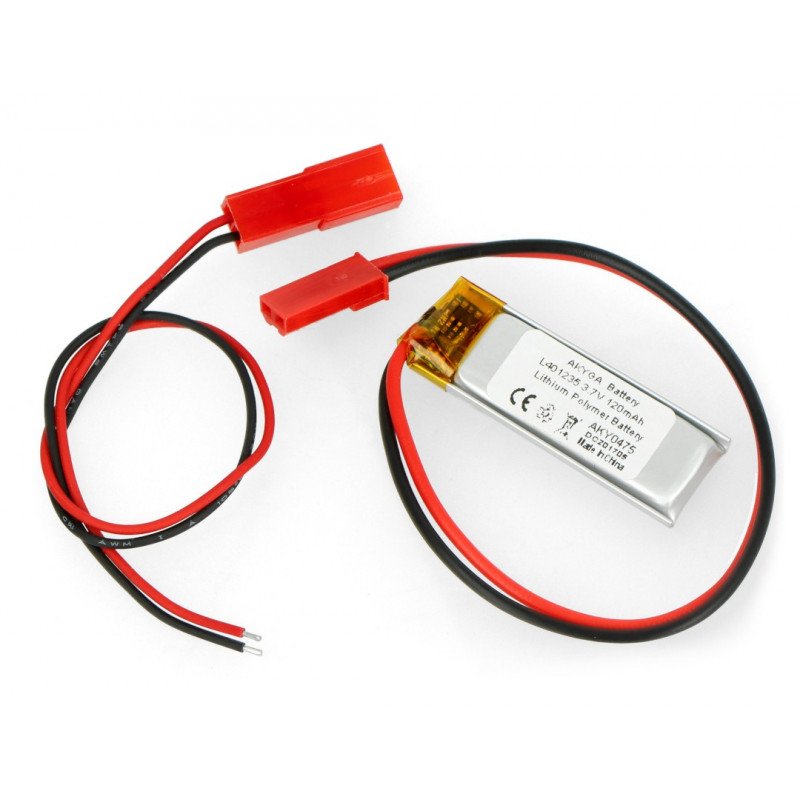 Li-Pol Akyga 3.7V 1S 120mAh battery pack, connector + socket 2.54 JST - 2 pins