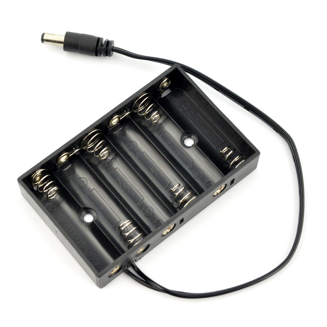 Cage for 6 AA (R6) type batteries with 5.5/2.1mm DC connectors