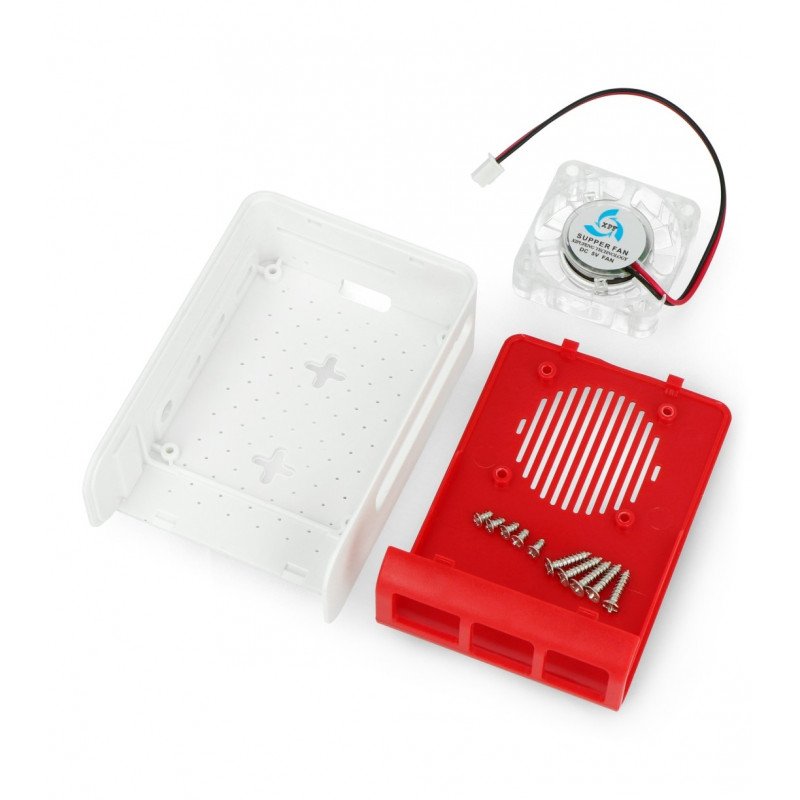 Raspberry Pi 4B - ABS - LT-4A11 - white red - with fan blue LED backlight
