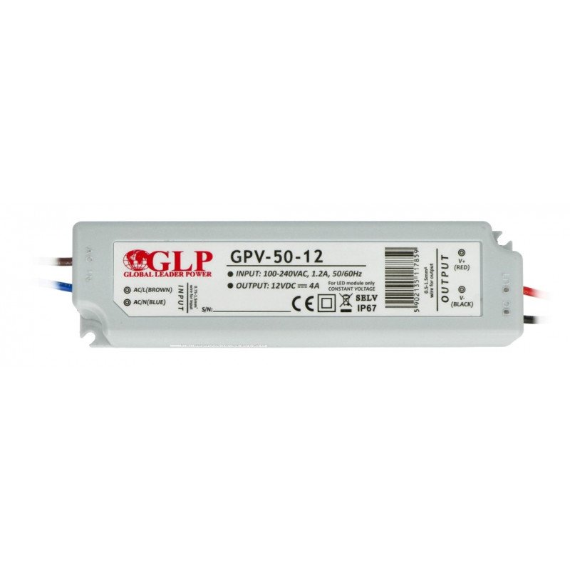 GLP GPV-50-12 - 12V/4A/48W LED tape and strip power supply