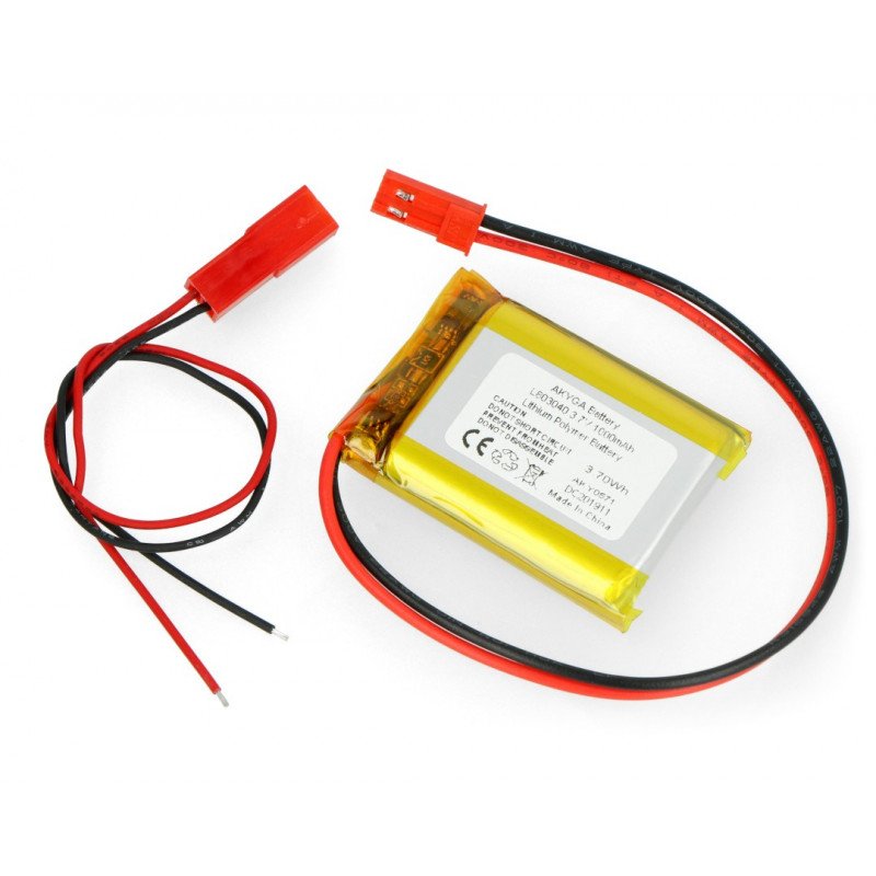 Li-Pol Akyga 1000mAh 1S 3.7V battery - JST-BEC connector + 40x30x8mm socket