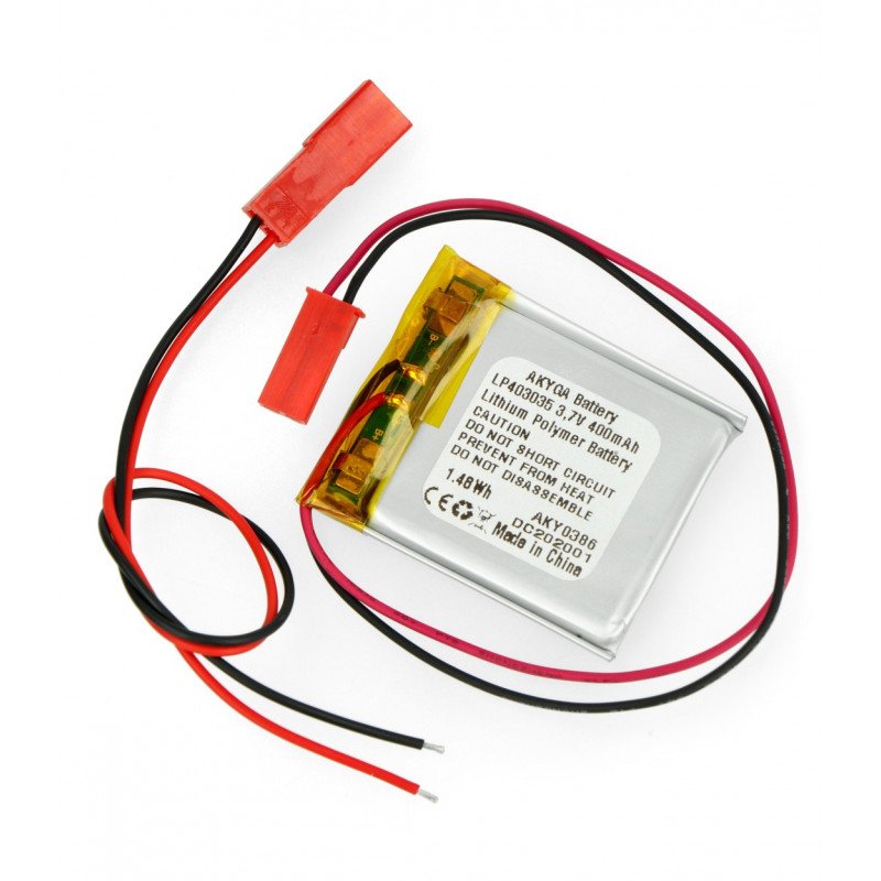 Battery Li-Pol Akyga 400mAh 1S 3.7V - JST-BEC connector + socket - 35x30x4mm