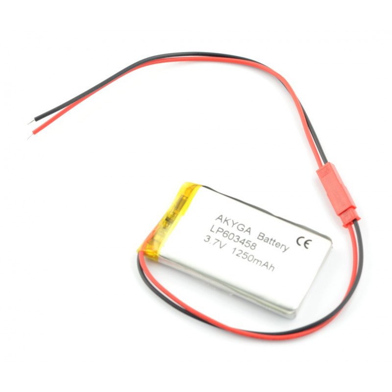 Battery Li-Pol Akyga 1250mAh 1S 3.7V - JST-BEC connector + socket