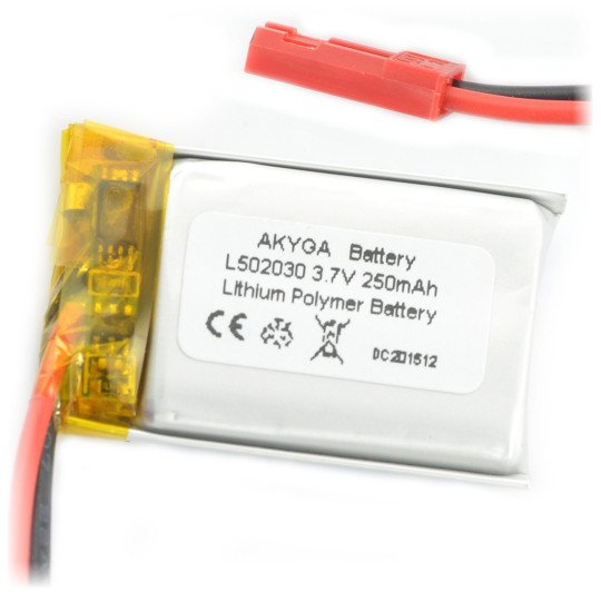 Battery Li-Pol Akyga 250mAh 1S 3.7V - JST-BEC connector + socket