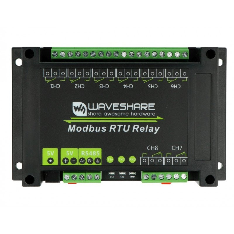 Relay module 8 channels with optocoupler - 10A/250VAC contacts - 5V coil - Modbus RS485