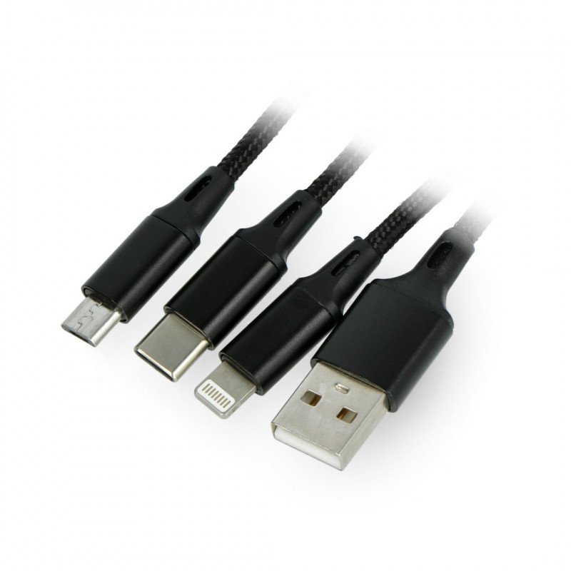 3-in-1 USB cable - Micro USB C Lightning M-Life 1m - black