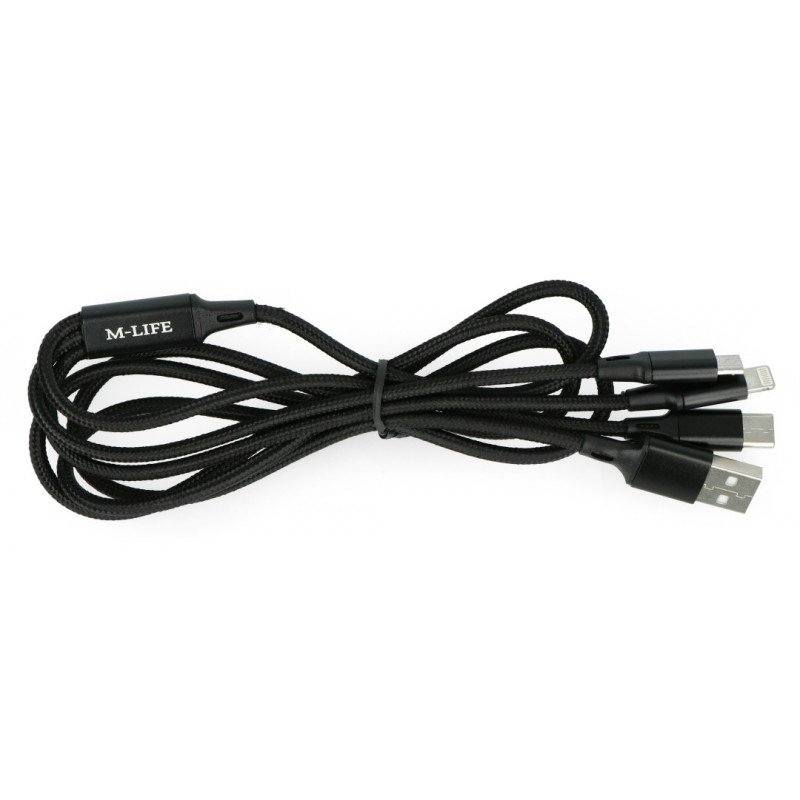 3-in-1 USB cable - Micro USB C Lightning M-Life 1m - black