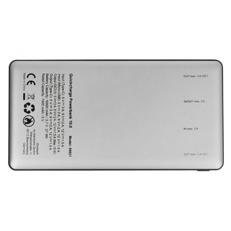 Mobile PowerBank Goobay 10.0 59821 Quick Charge 3.0 10000mAh - grey - black