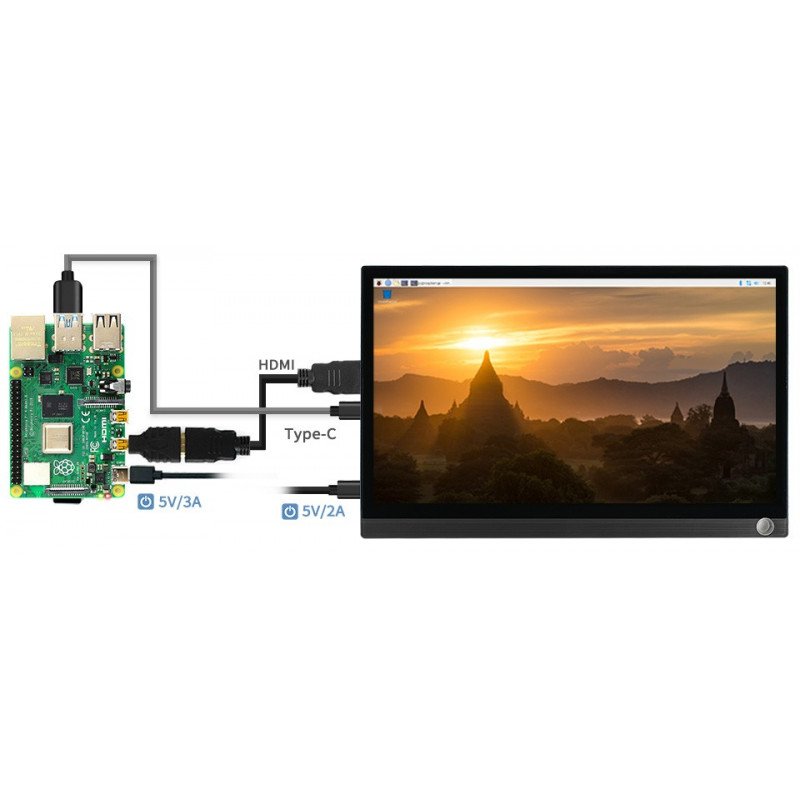 IPS 12.5'' 1920x1080px HDMI + USB C for Raspberry Pi 4B/3B+/3B/Zero + enclosure - Waveshare 17659