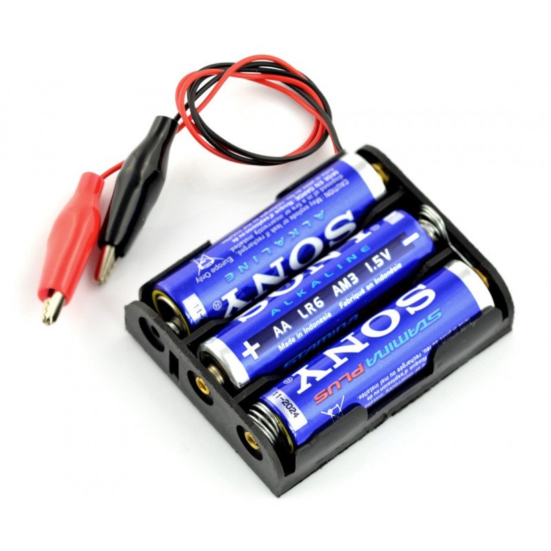 Basket for 3 AA (R6) type batteries with crocodiles