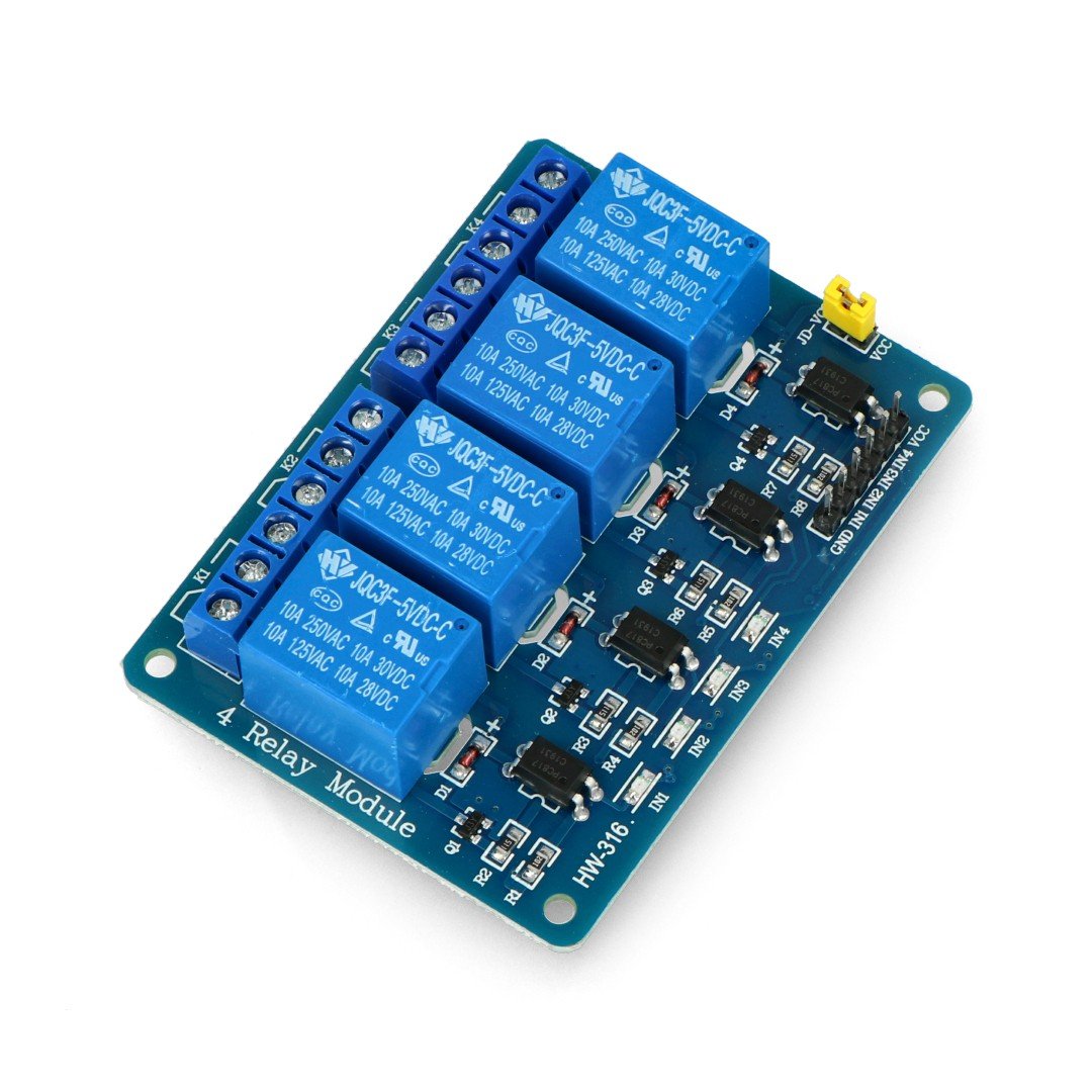 Relay module 4 channels, with optical isolation - contacts 7A/240VAC - coil 5V