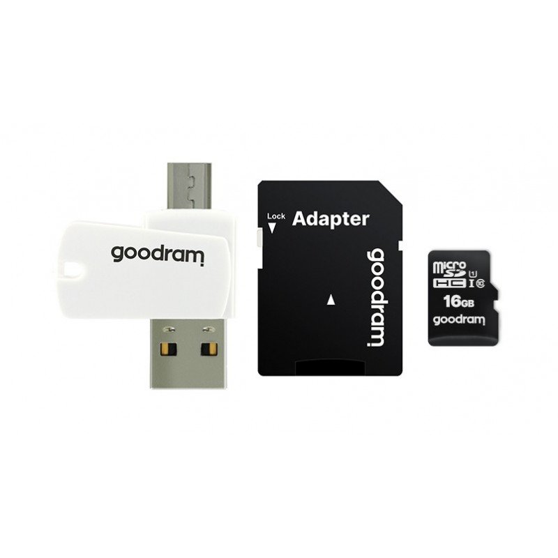 Goodram All in One memory card micro SD / SDHC 16GB class 10 + adapter + reader OTG