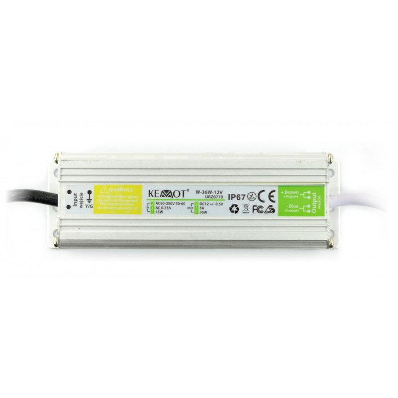 Power supply W-36W-12V LED Strip Waterproof IP67 - 12V / 3A / 36W