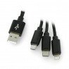 Maxlife Nylon 3-in-1 USB Type A cable - microUSB + lightning + USB Type C - black - 1m - zdjęcie 1