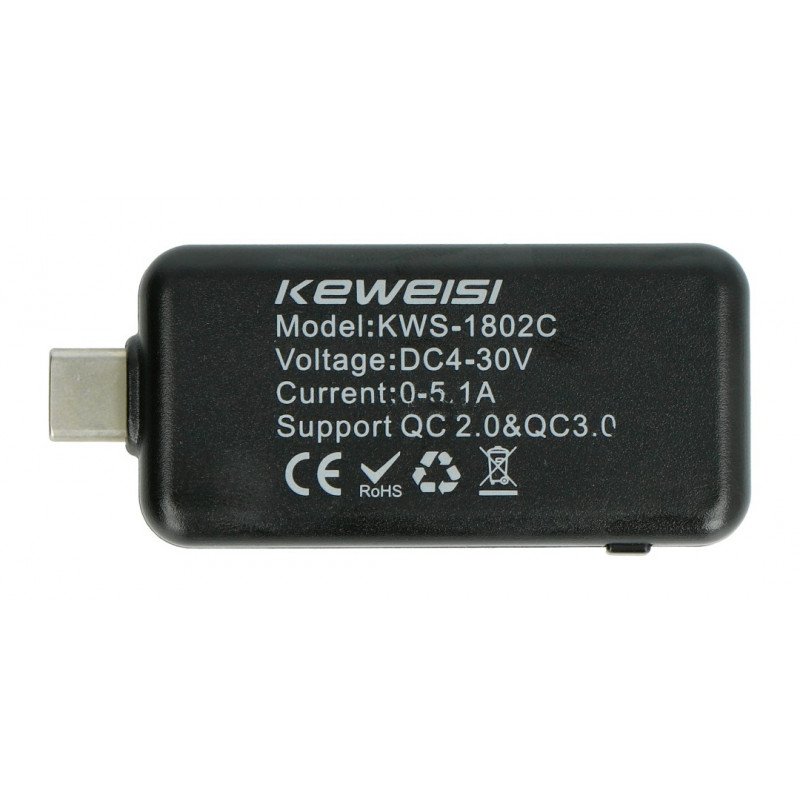 Keweisi USB tester KWS-1802C current and voltage meter from USB port C - black