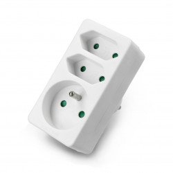 Triple splitter for AC 230V socket - 2 flat, 1 round
