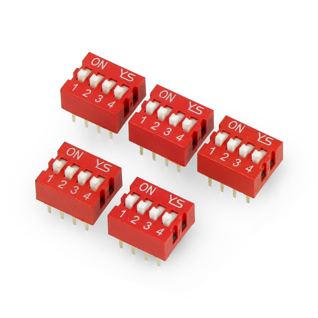 100-Pack 4-Position DIP Slide Switches – 2.54mm Pitch, Red, PCB Mount
