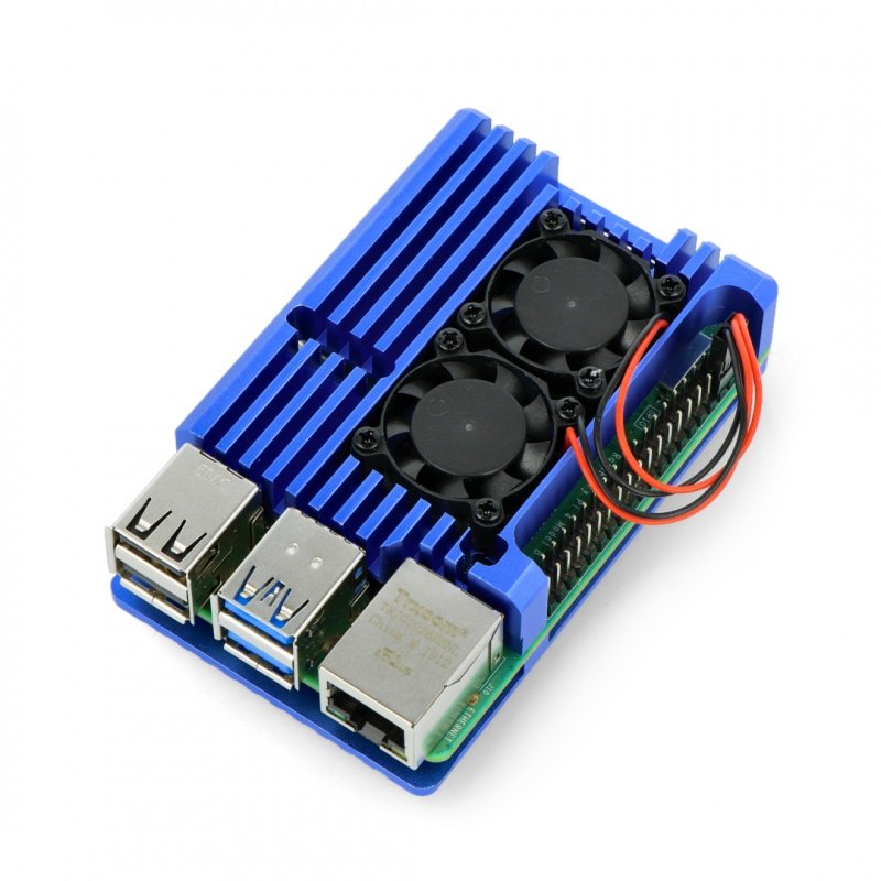 Case justPi for Raspberry Pi 4B - aluminum with two fans - blue