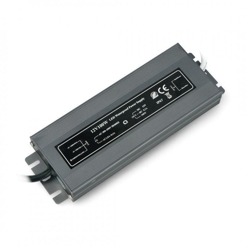 Power supply for LED strips - waterproof - 12V / 8,3A / 100W