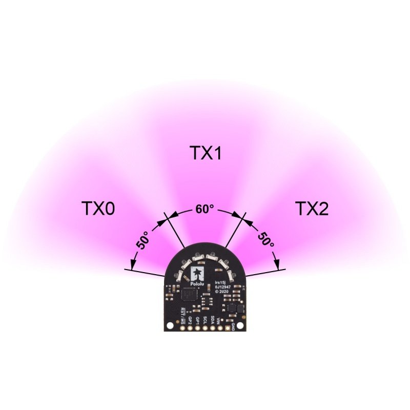 Distance sensor - wide-angle 3-channel - OPT3101 - Pololu 3412